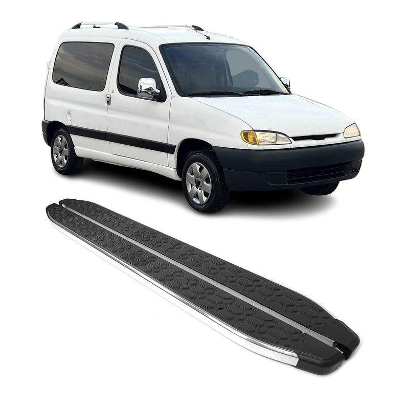 Marchepieds Latéraux pour Peugeot Partner 1996-2008 inox Brillant Argent Noir 2x