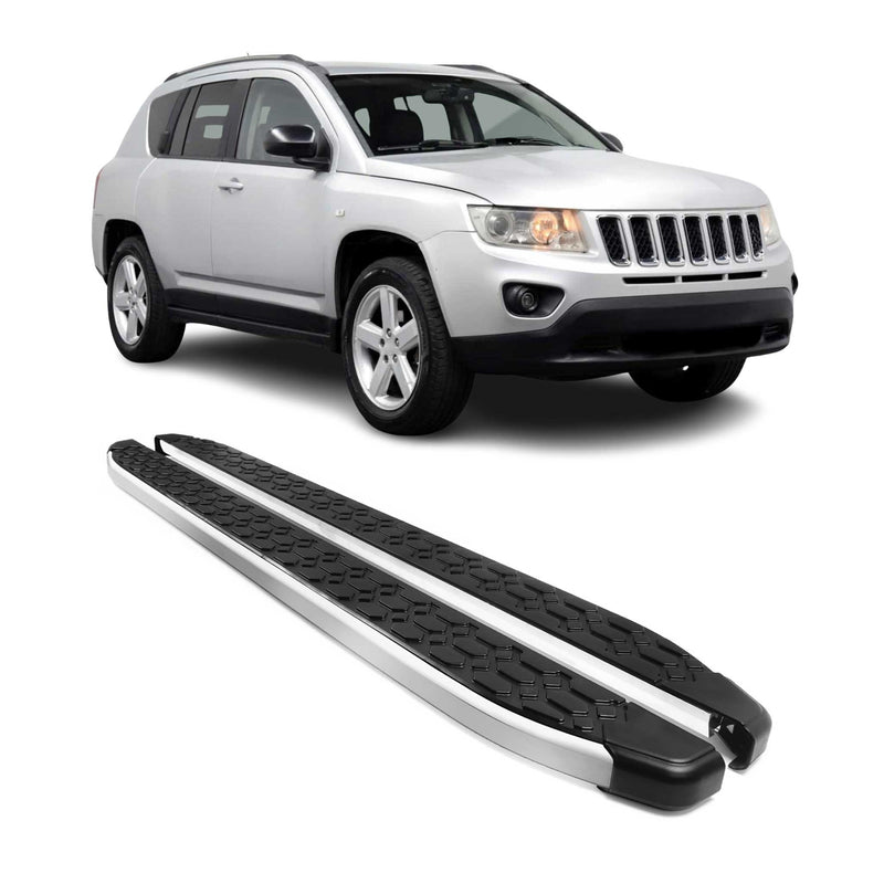 Marchepieds Latéraux pour Jeep Compass 2011-2016 Gris Noir Aluminium 2Pcs