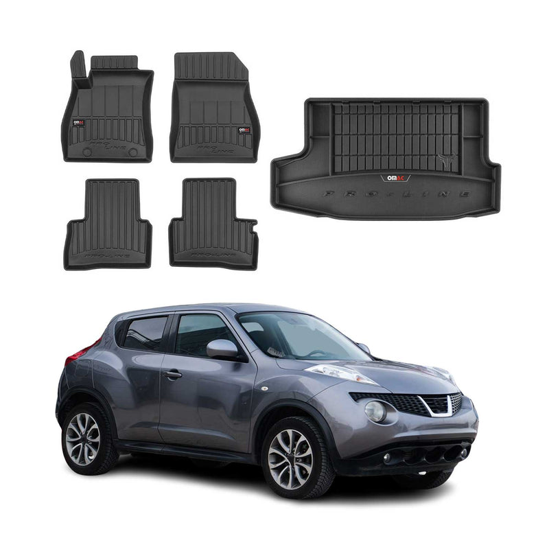 Kit Tapis de Sol et Coffre pour Nissan Juke 2010-2019 Caoutchouc TPE Noir