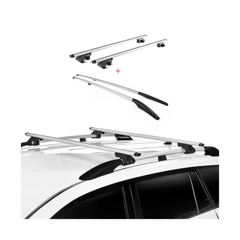 KIT Barres de toit trans+long pour VW Touareg 2002-2010 Alu Gris