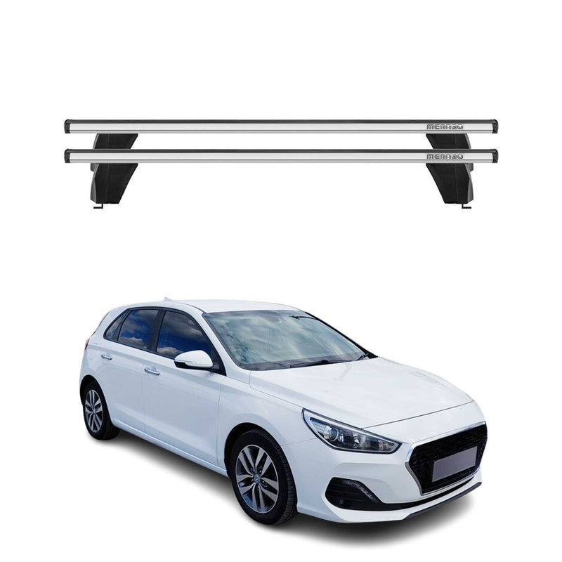 Menabo Barres de toit transversales pour Hyundai i30 2016-2020 Porte-Bagage en Alu lisse Argent 5Dr 2x TÜV