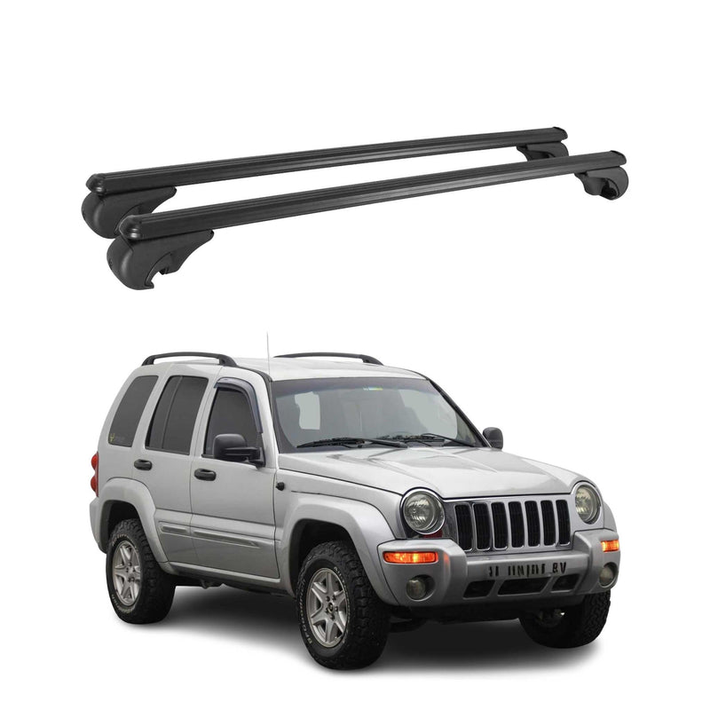 Barres de toit Transversales pour Jeep Cherokee 2001-2007 Aluminium Noir