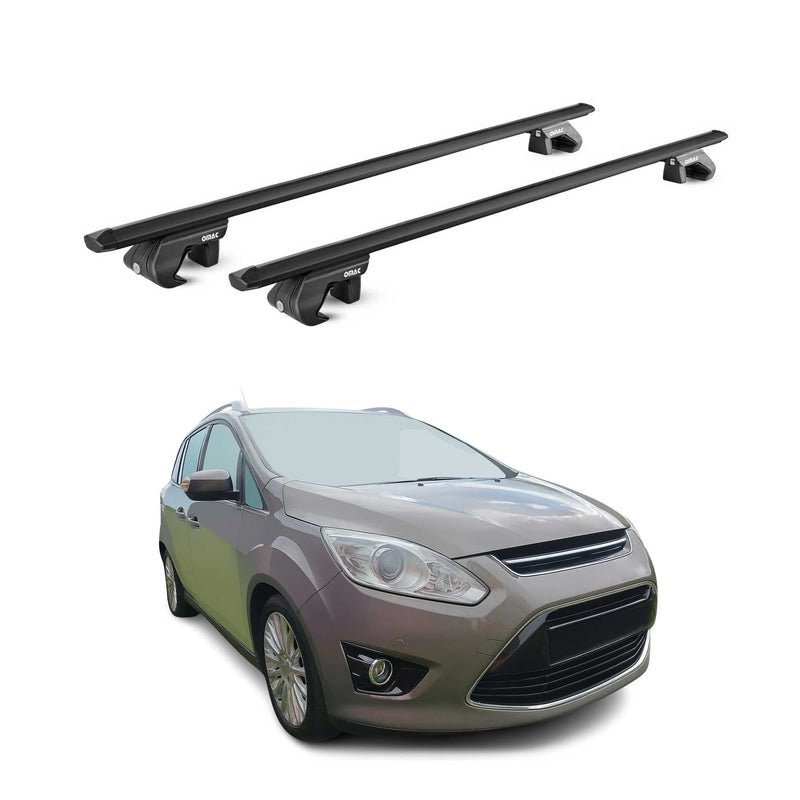 Barres de toit transversales ABE pour Ford C-Max 7 2010-2019 5 P Alu Noir 2x