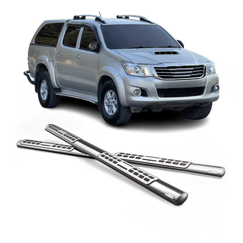 Marchepieds Latéraux pour Toyota Hilux Double Cab 2006-2015 Acier Inox Argent