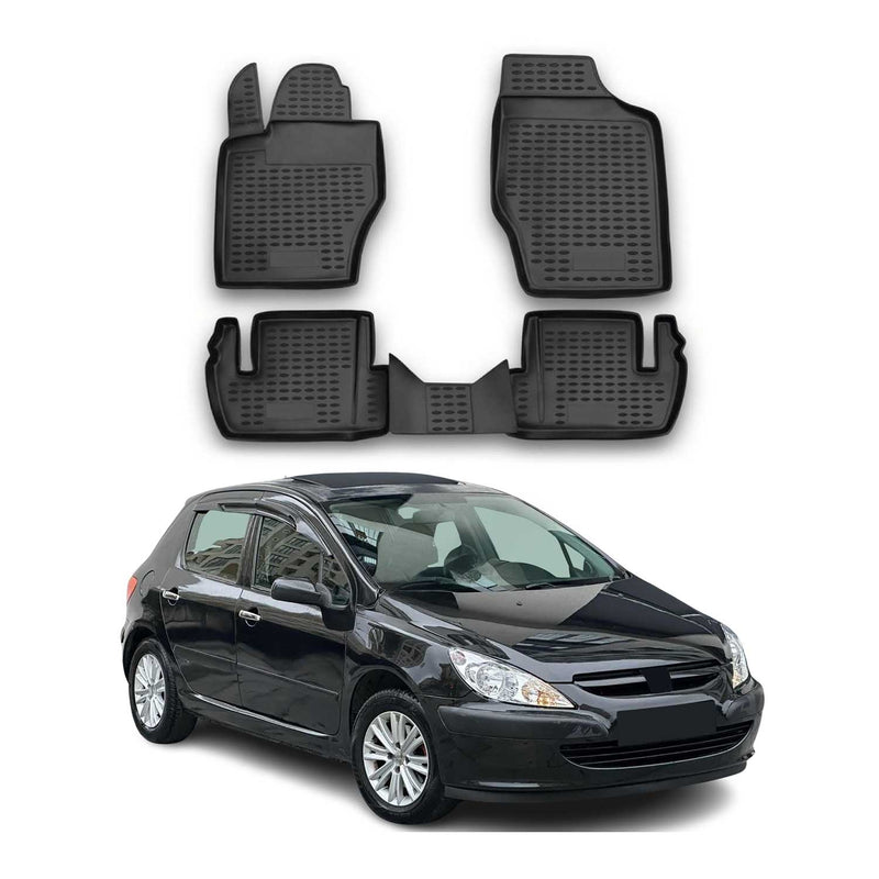 OMAC Tapis de sol pour Peugeot 307 2001-2008 sur mesure en caoutchouc Noir
