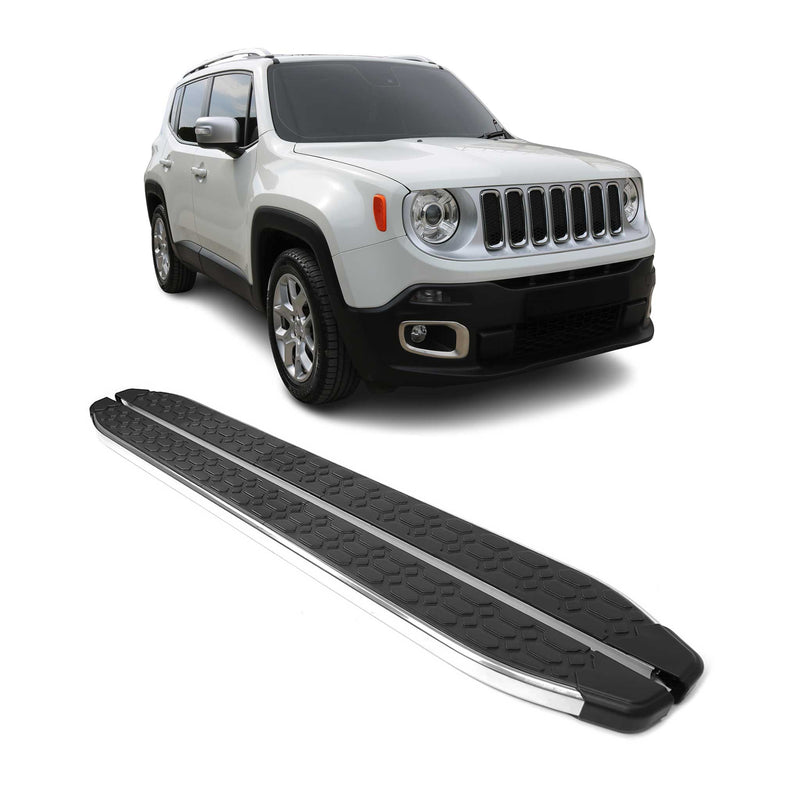 Marchepieds Latéraux pour Jeep Renegade 2015-2024 inox Brillant Argent Noir 2Pcs
