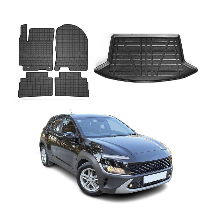 Kit Tapis de sol et coffre pour Hyundai Kona 2017-2024 TPE Noir