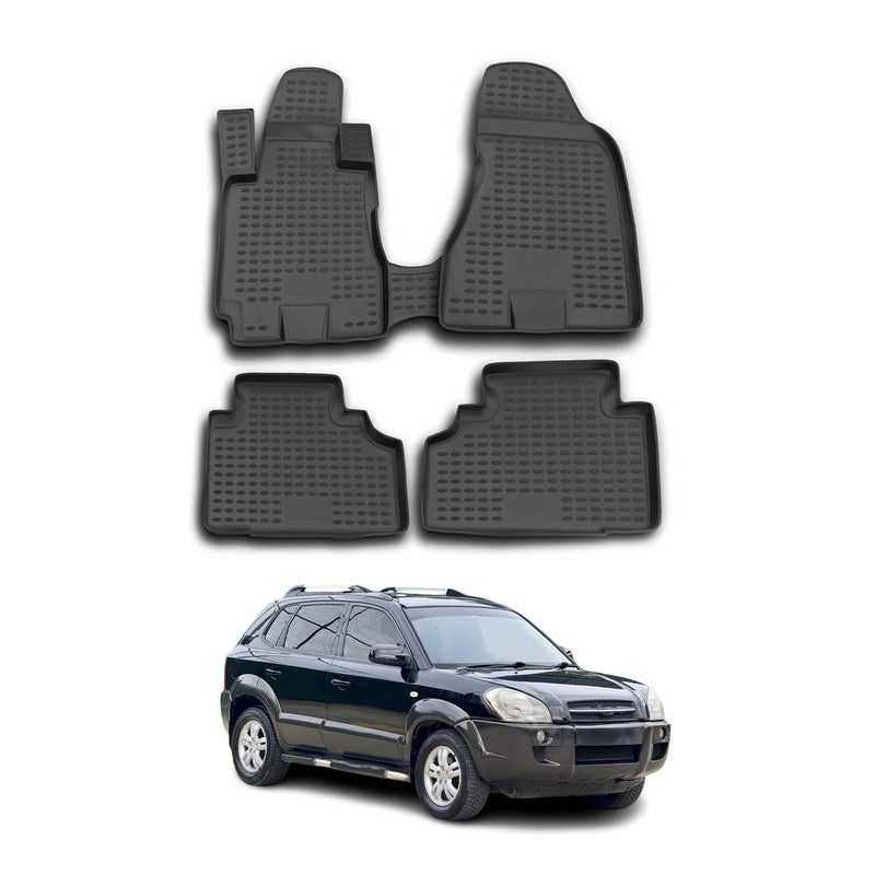 OMAC Tapis de sol pour Hyundai Tucson 2004-2010 en caoutchouc Noir