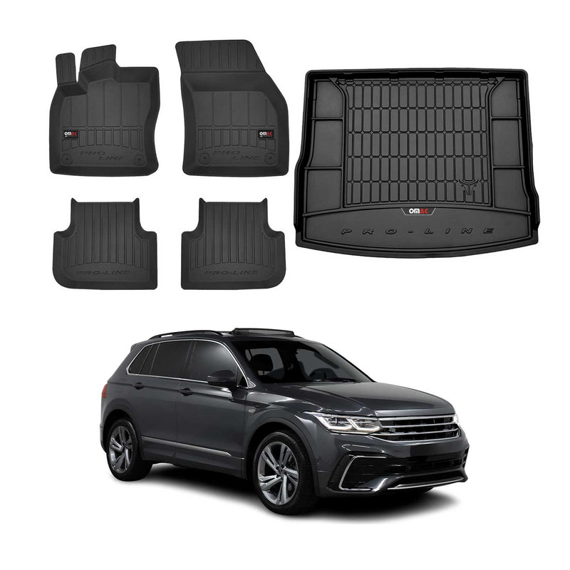 Kit Tapis de Sol et Coffre pour VW Tiguan 2016-2020 TPE Noir