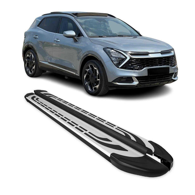 Marchepieds Latéraux pour Kia Sportage V 2021-2025 Aluminium Noir Argent 2 Pcs