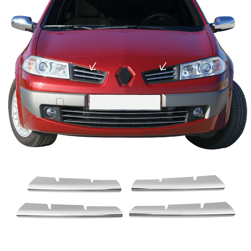 Grille de Calendre pour Renault Megane 2006-2010 4 PCS Acier Inox Chromé