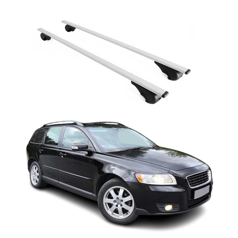 Barres de toit Transversales pour Volvo V50 2004-2012 Fer Argent