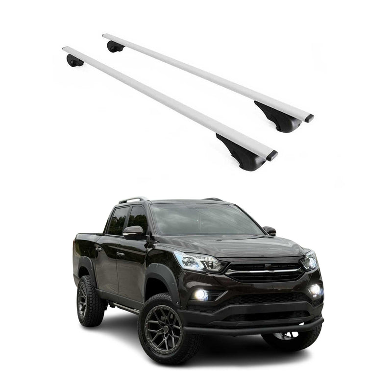 Barres de toit Transversales pour Ssangyong Grand Musso 2018-2024 Fer Argent