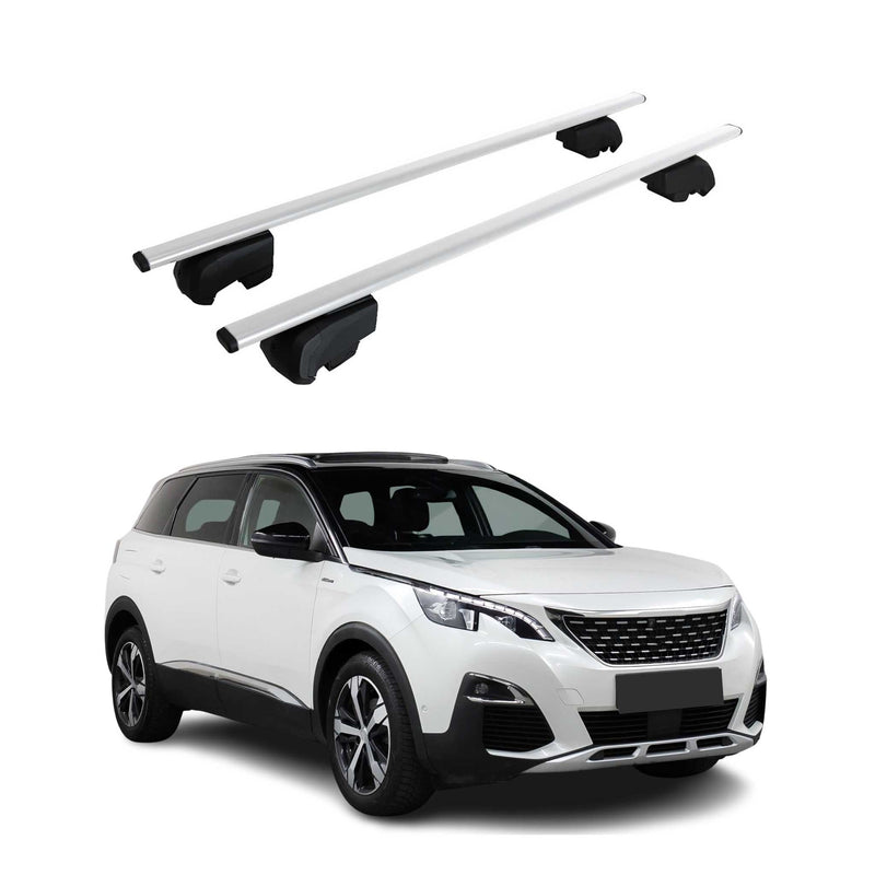 Barres de toit Transversales pour Peugeot 5008 2017-2023 Fer Argent ABE