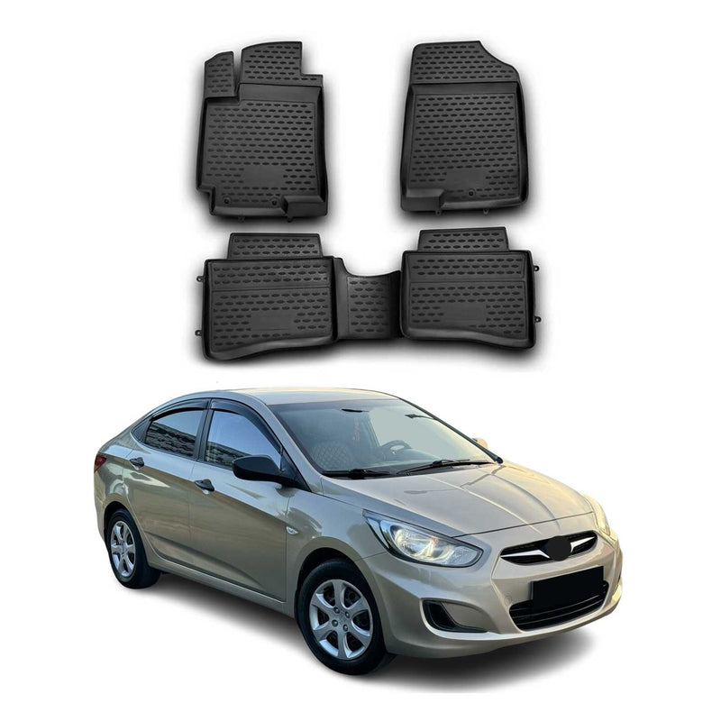 Tapis de sol pour Hyundai Accent Blue 2012-2021 en caoutchouc TPE 3D Noir 4Pcs
