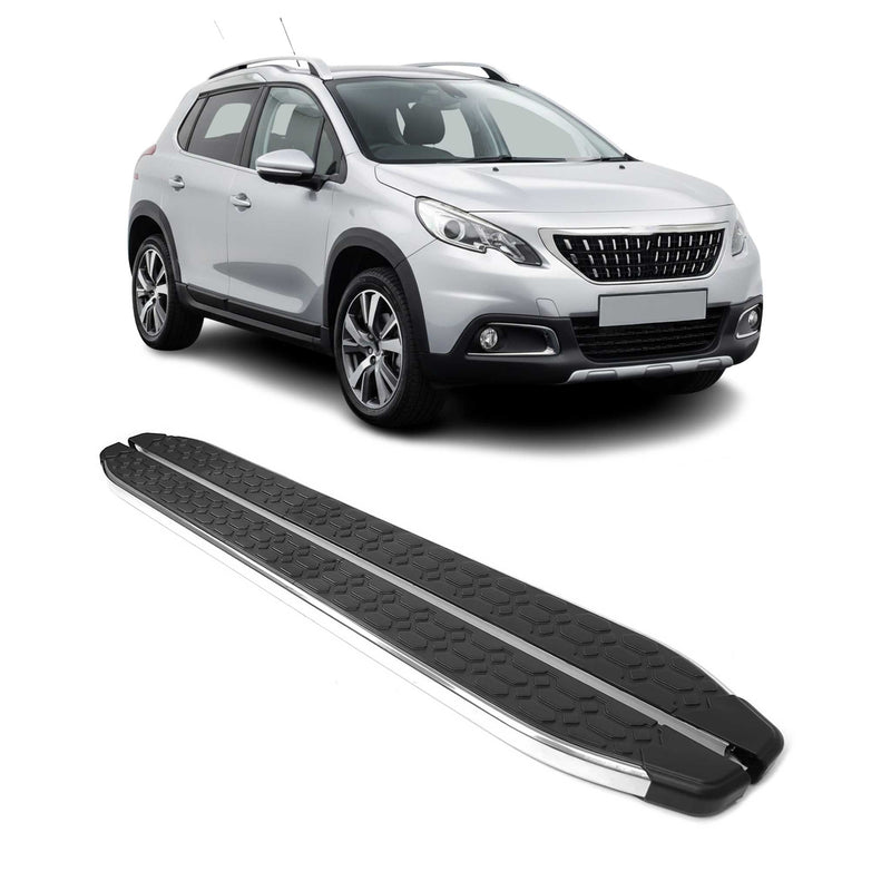 Marchepieds Latéraux pour Peugeot 2008 2017-2019 inox Brillant Argent Noir 2Pcs