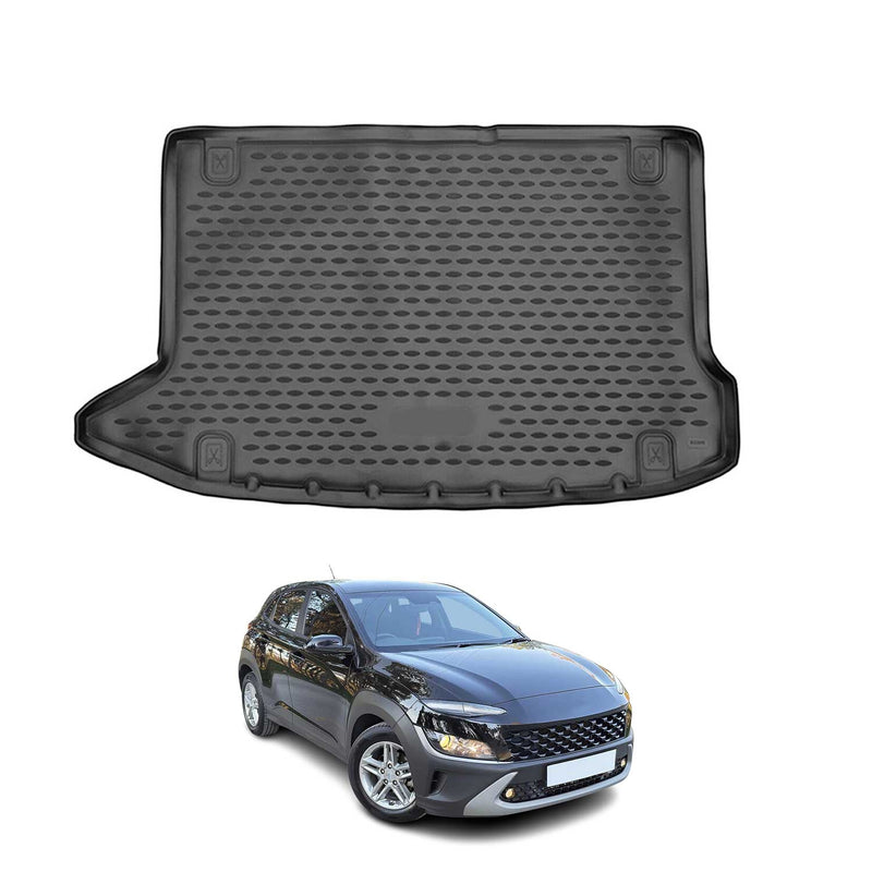 OMAC Tapis De Coffre pour Hyundai Kona 2017-2024 en caoutchouc Noir