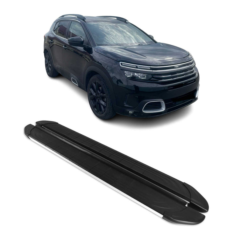 Marchepieds Latéraux pour Citroen C5 Aircross 2018-2025 Alu Gris Noir 2Pcs
