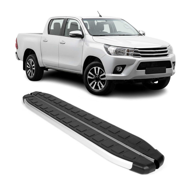 Marchepieds Latéraux pour Toyota Hilux Double Cab 2015-2025 Alu Noir Gris 2Pcs