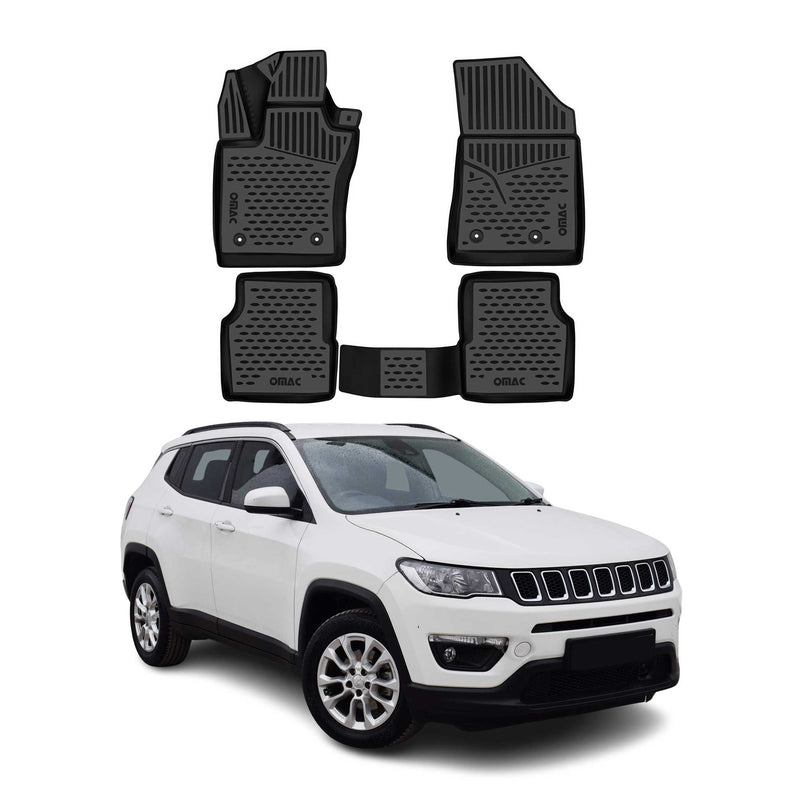 Tapis de sol pour Jeep Compass 2018-2025 en caoutchouc TPE 3D Noir 4Pcs