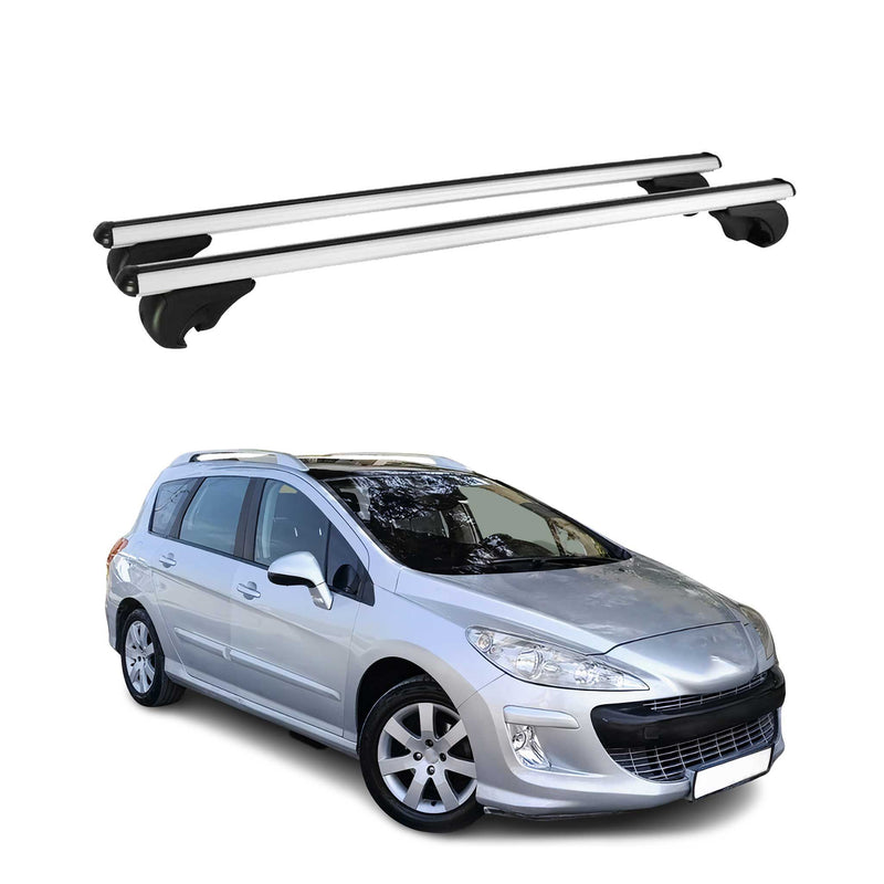 Barres de toit Transversales pour Peugeot 308 Break 2008-2014 Aluminium Argent