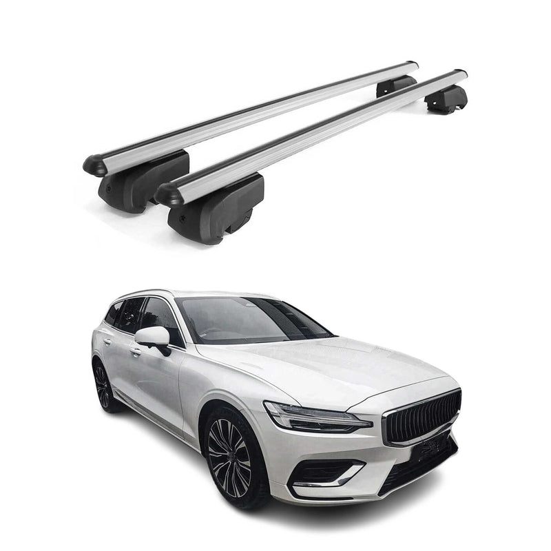 Barres de toit Transversales pour Volvo V60 2018-2023 Aluminium Gris ABE