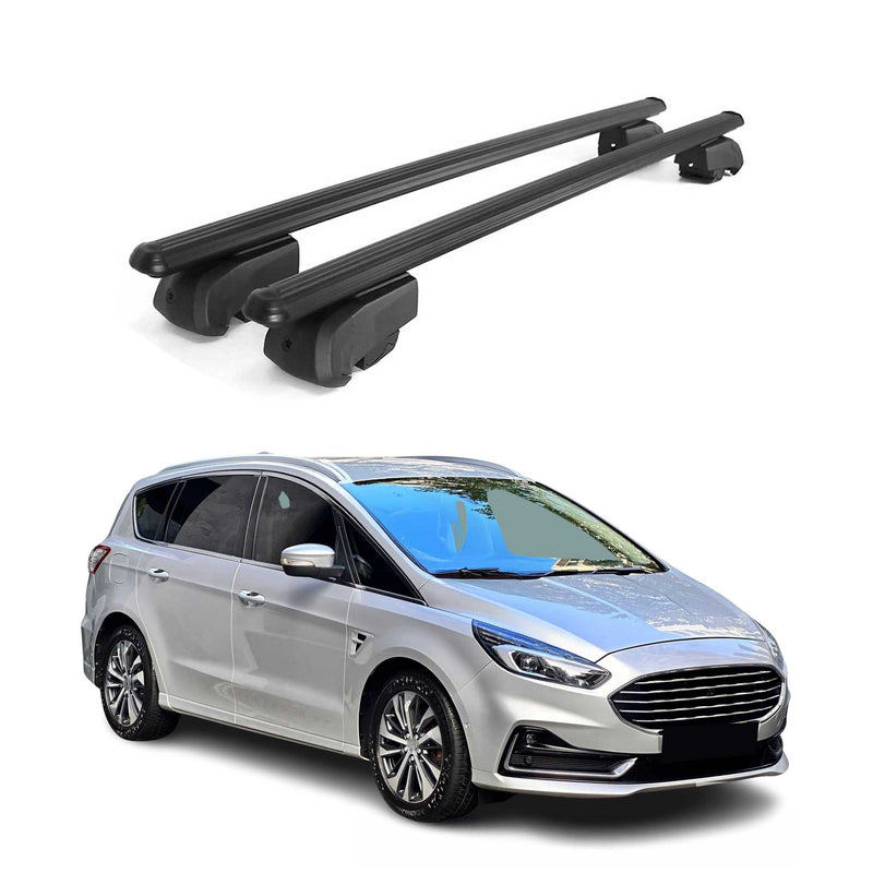 Barres de toit Transversales pour Ford S-Max 2015-2023 ABE Aluminium Noir 2x