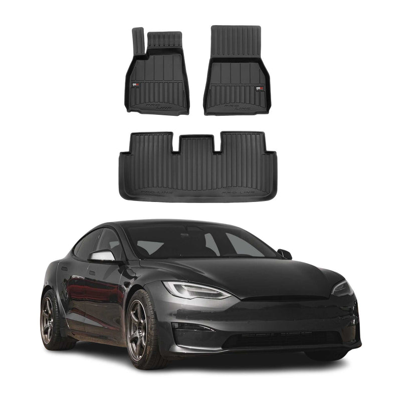 OMAC Tapis de sol noir pour TESLA MODEL S 2021-2025 3 pièces en Caoutchouc TPE