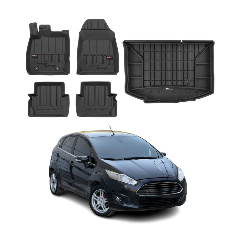 Kit Tapis de Sol et Coffre pour Ford Fiesta 2008-2017 en Caoutchouc Noir