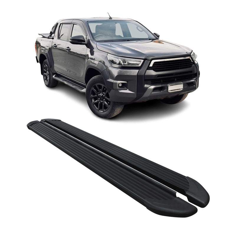 Marchepieds Latéraux pédale pour Toyota Hilux Double Cab 2015-2025 Noir Alu 2Pcs