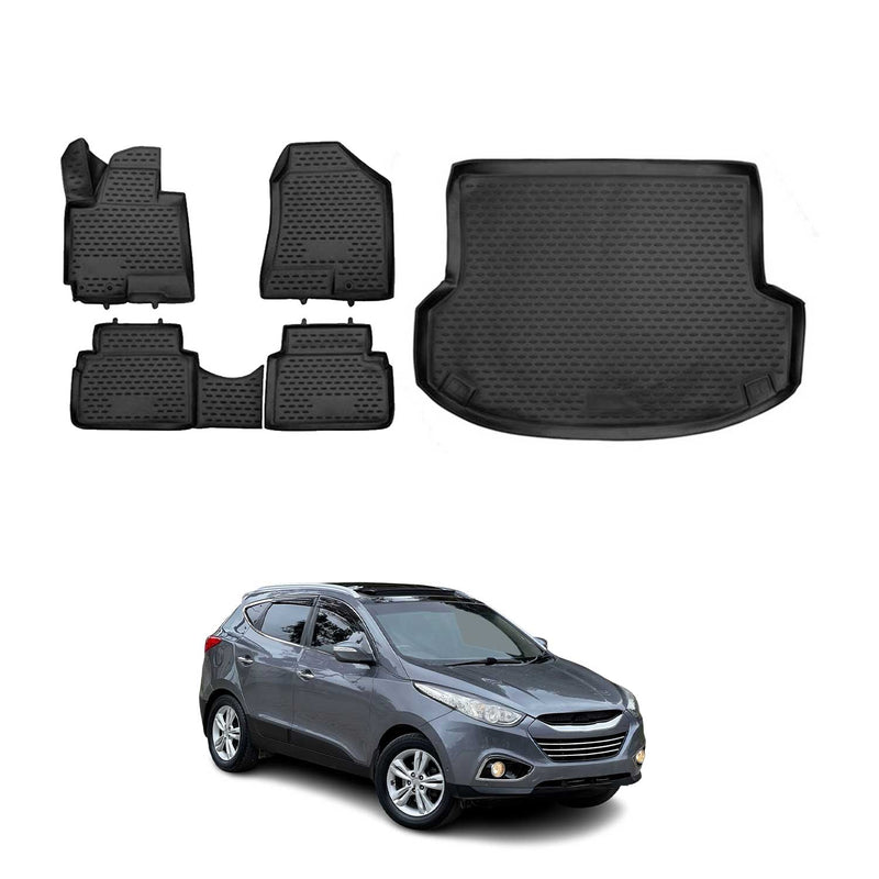 Kit Tapis de sol et coffre pour Hyundai ix35 2009-2015 en Caoutchouc TPE Noir