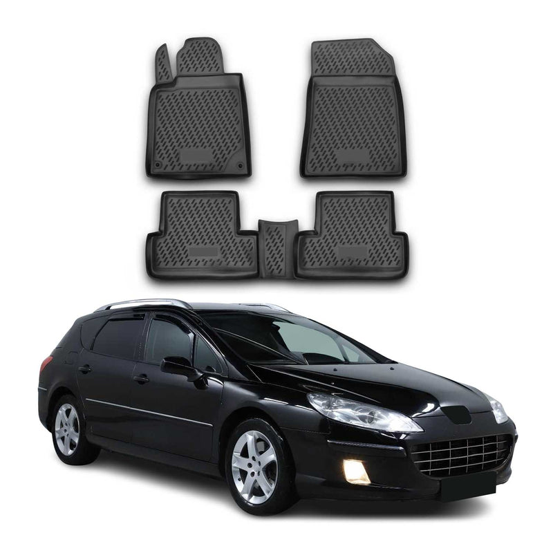 OMAC Tapis de sol pour Peugeot 407 Berline Break 2004-2011 en caoutchouc Noir