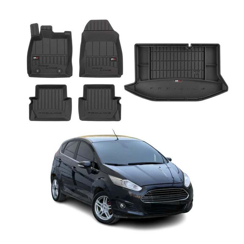 Kit Tapis de Sol et Coffre pour Ford Fiesta 2008-2017 TPE Noir