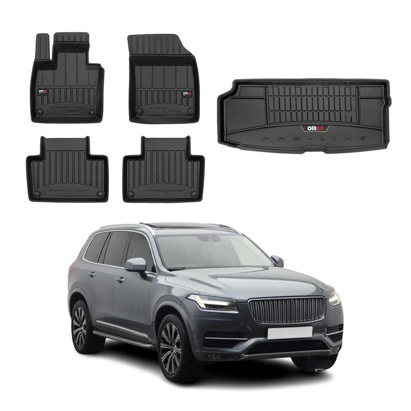 Kit Tapis de Sol et Coffre pour Volvo XC90 2015-2019 en Caoutchouc Noir
