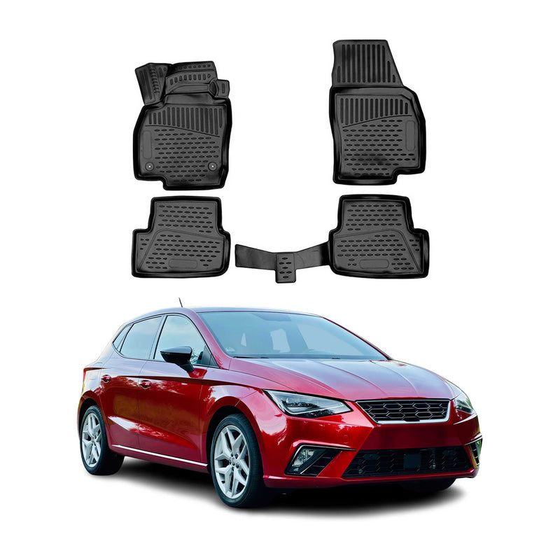 Tapis de sol pour Seat Ibiza 2017-2025 en caoutchouc TPE 3D Noir 4Pcs
