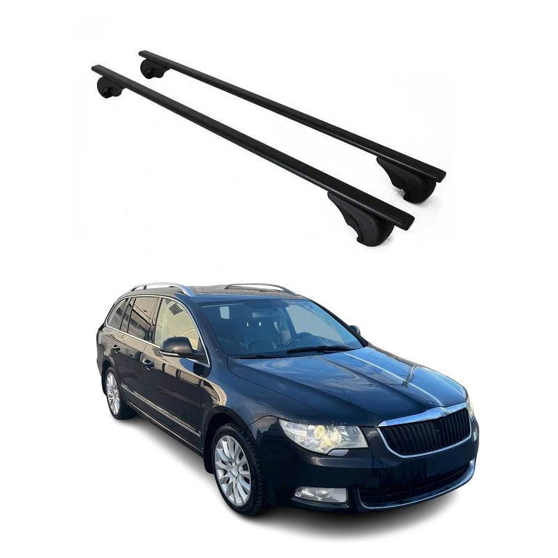 Barres de toit Transversales pour Skoda Superb 2008-2015 Break Fer Noir