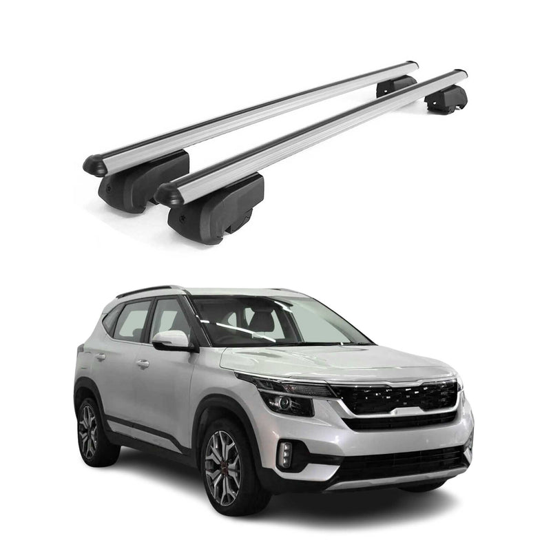 Barres de toit Transversales pour Kia Seltos 2020-2023 Aluminium Gris ABE