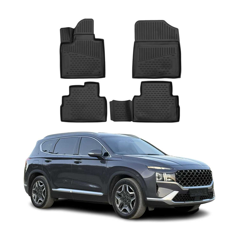Tapis de sol pour Hyundai Sante Fe 2020-2025 7Places caoutchouc TPE 3D Noir 5x