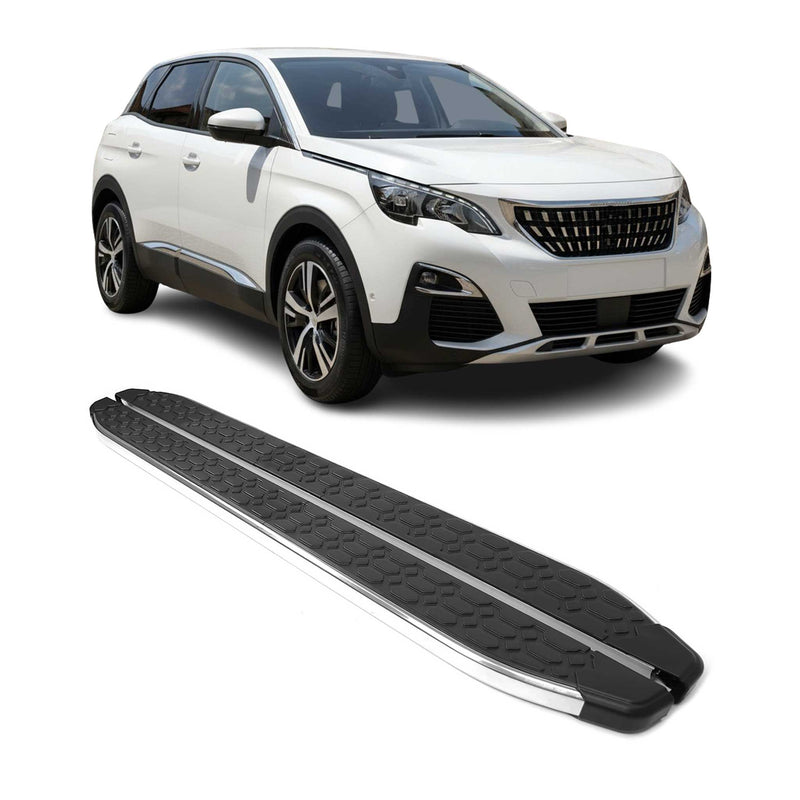 Marchepieds Latéraux pour Peugeot 3008 2016-2024 inox Brillant Argent Noir 2Pcs