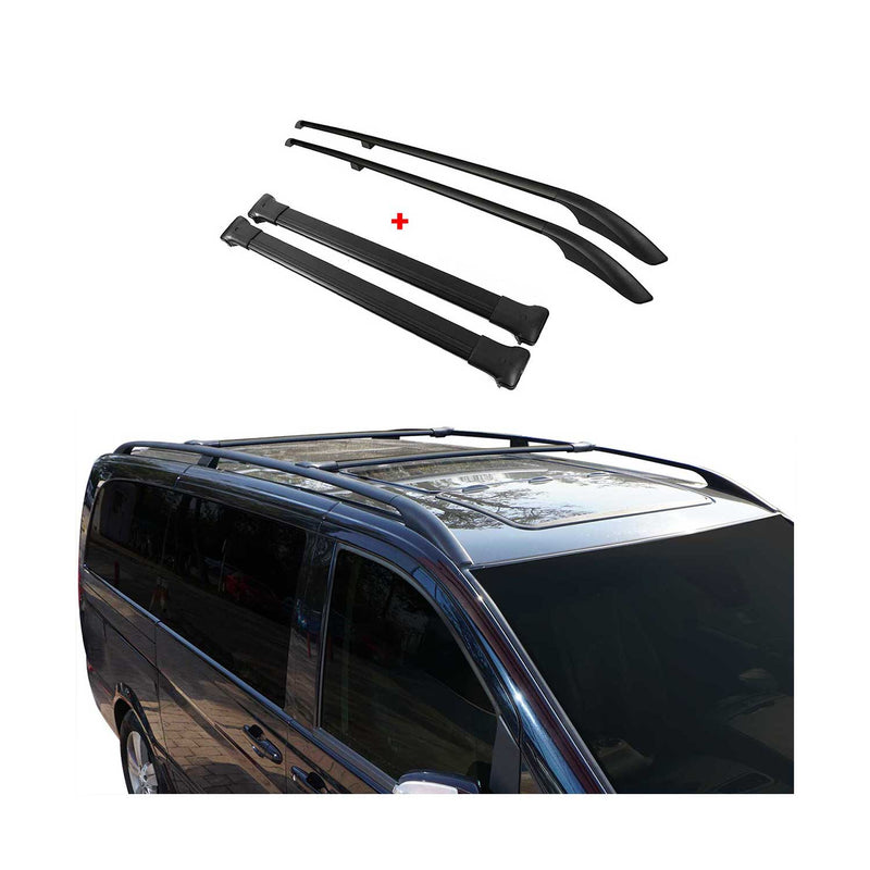 Kit Barres de toit pour Mercedes Vito W639 2003-2014 L1 Court Alu Noir 4x