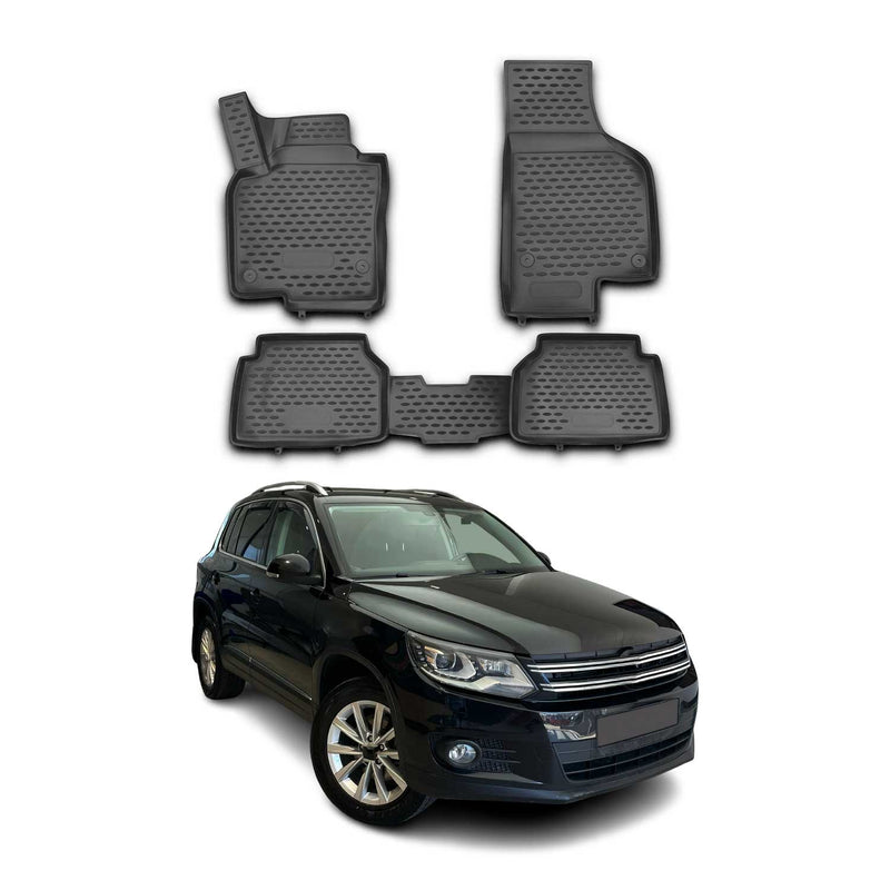 OMAC Tapis de sol pour VW Tiguan 2007-2016 en caoutchouc Noir