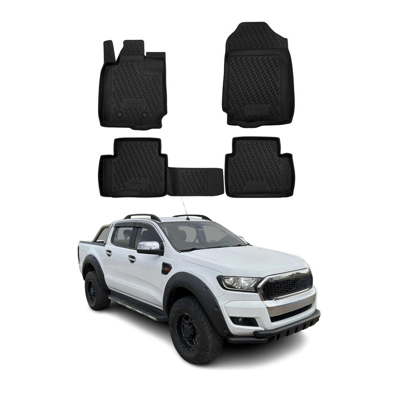 Tapis de sol pour Ford Ranger T6 2012-2022 SuperCab TPE caoutchouc Noir 4x