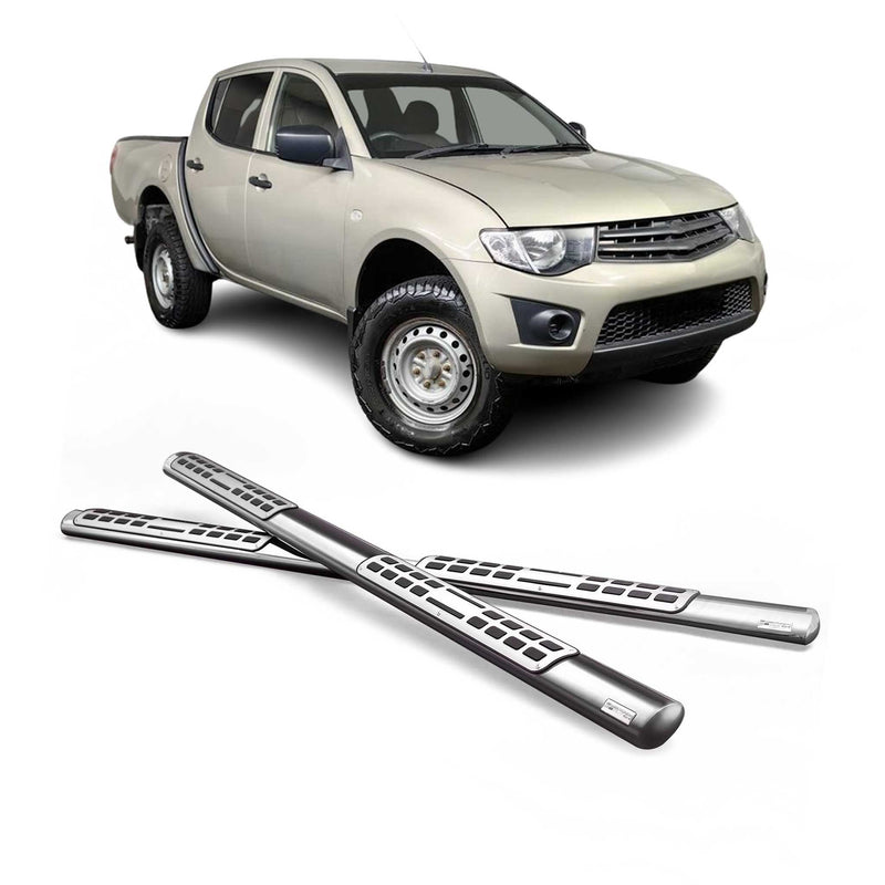 Marchepieds Latéraux pour Mitsubishi L200 Double Cab 2006-2009 Acier Inox Argent