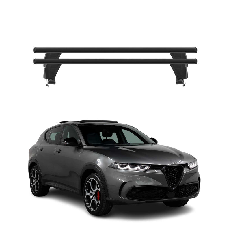 Menabo Barres de toit transversales pour Alfa Romeo Tonale 2022-25 Alu Noir ABE