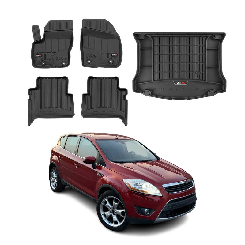 Kit Tapis de Sol et Coffre pour Ford Kuga 2008-2013 TPE Noir
