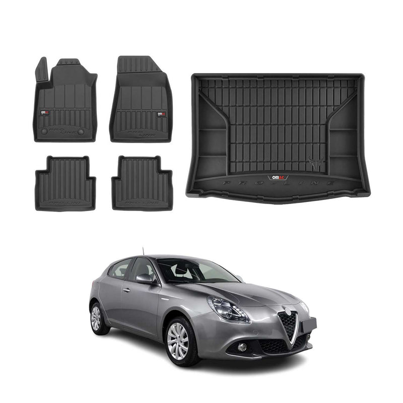 OMAC Kit Tapis de sol et coffre pour Alfa Romeo Giulietta 2010-2020 Premium Noir