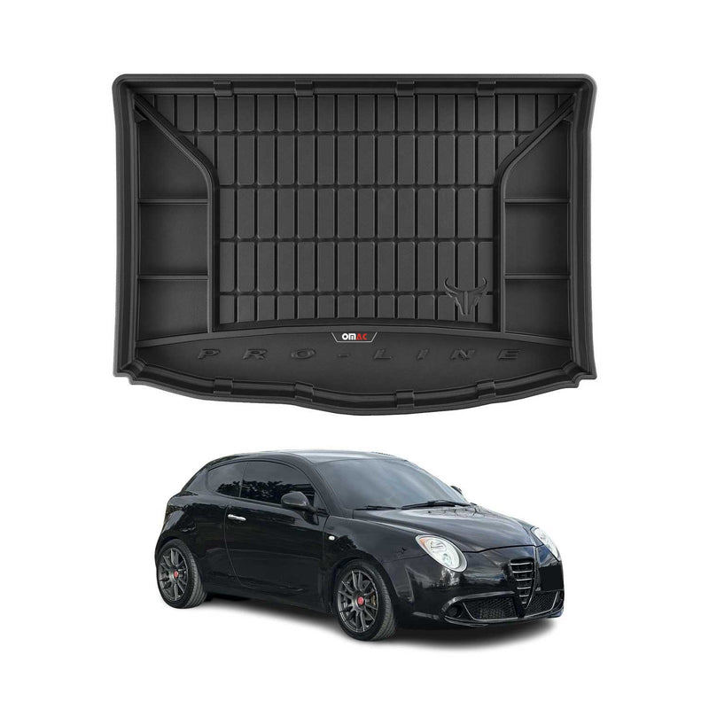 OMAC Tapis de coffre caoutchouc pour Alfa Romeo Mito 2008-2018 Noir Premium