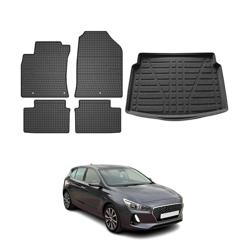Kit Tapis de sol et coffre pour Hyundai i30 2016-2025 HB TPE Noir