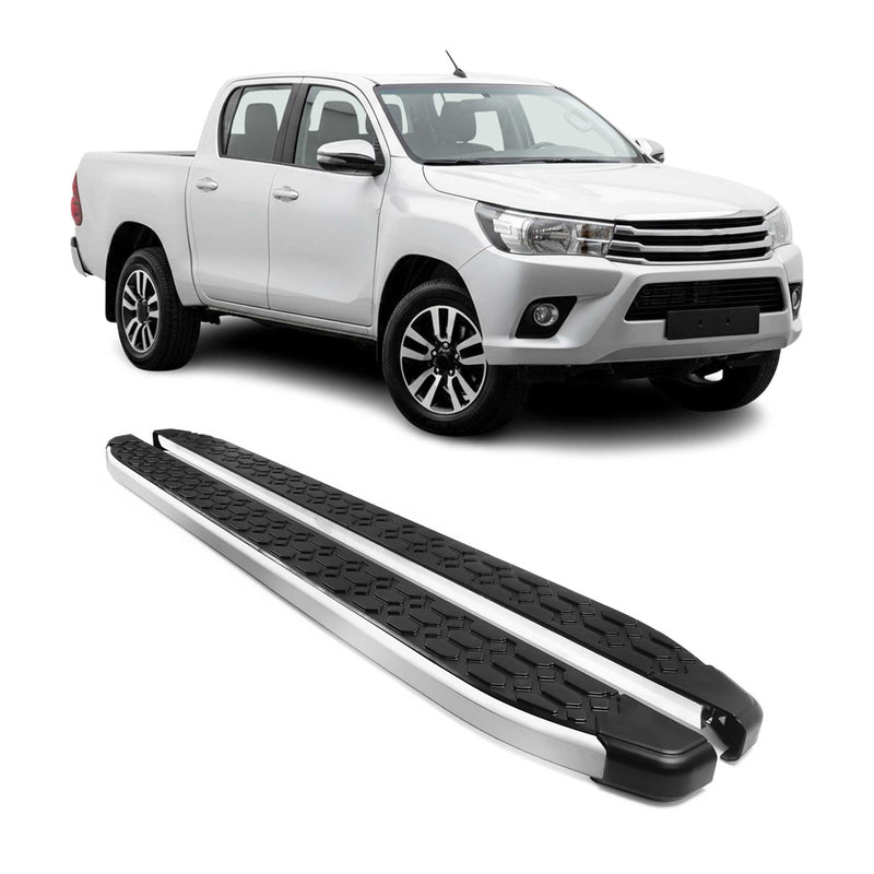 Marchepieds Latéraux pour Toyota Hilux Double Cab 2015-2025 Gris Noir Alu 2Pcs