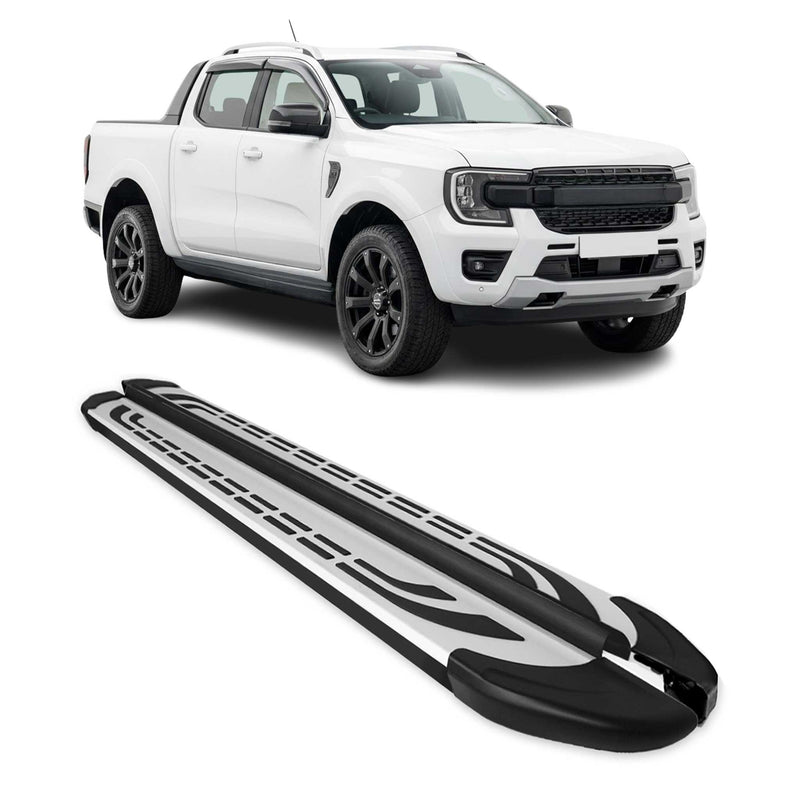 Marchepieds Latéraux Pédale pour Ford Ranger T6 2022-2025 DoubleCab Noir Argenté